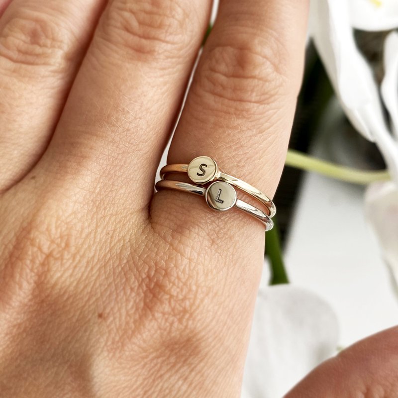 Other Materials General Rings Gold - Letter gold ring, Solid gold ring with initials