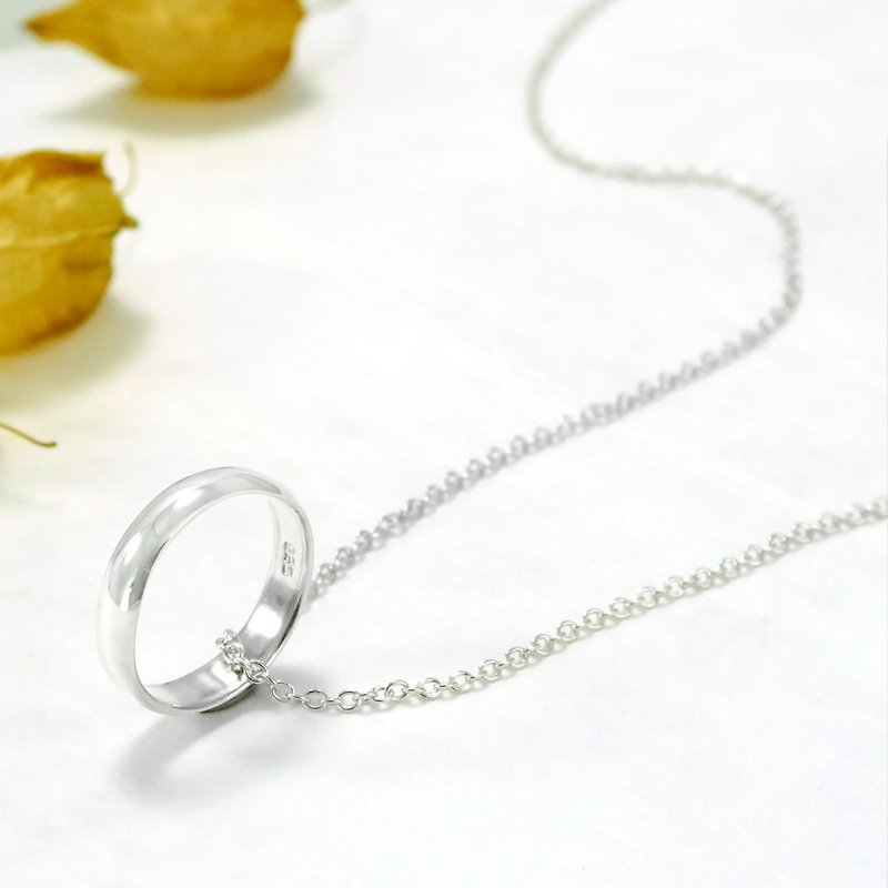 Customized Ring Chain-Women's 4mm Curved Plain Ring Sterling Silver Ring Sterling Silver Necklace - สร้อยคอ - เงินแท้ สีเงิน