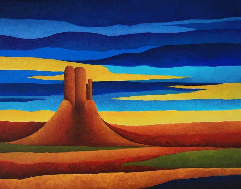 Arizona Painting Desert Original Art Abstract Landscape Oil Painting Canvas - โปสเตอร์ - วัสดุอื่นๆ สีแดง