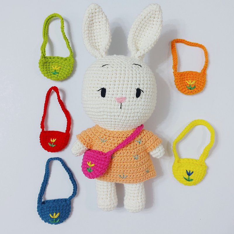 手工編織 綠/紅/藍/黃/橘/粉色 斜背小包 (三件一組) 娃衣 - 嬰幼兒玩具/毛公仔 - 棉．麻 多色