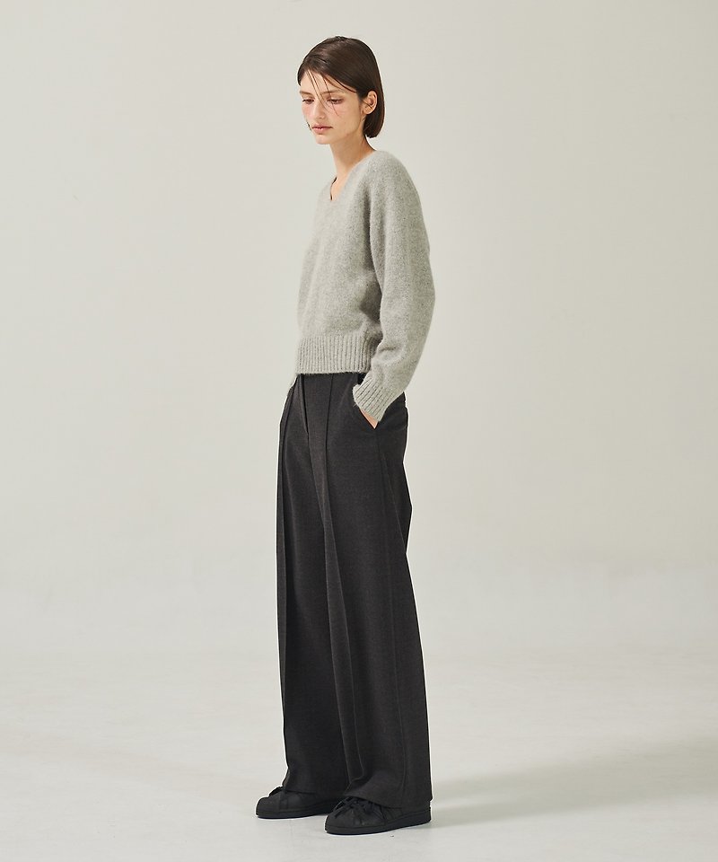 Pin Tuck Herringbone Pants Charcoal Gray - Women's Pants - Polyester Gray