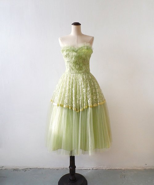 Madame Soufflé 。ms。美國購回1950s青澀檸檬草古董禮服