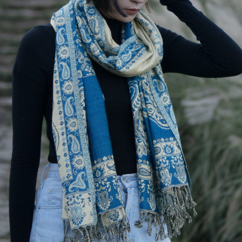 Indian Textured Amoeba Scarf - Blue - Knit Scarves & Wraps - Wool Multicolor