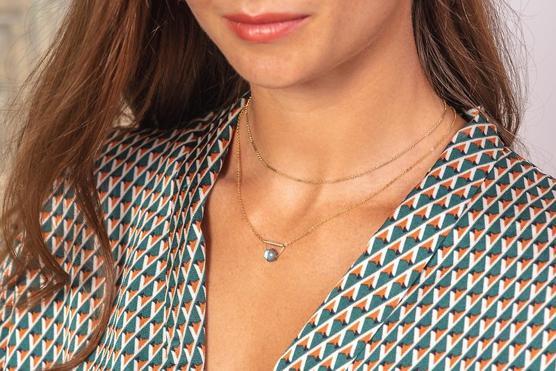 SET OMAN and CROATIA necklaces 14k Gold-Filled and natural Green Labradorite - Necklaces - Precious Metals Gold