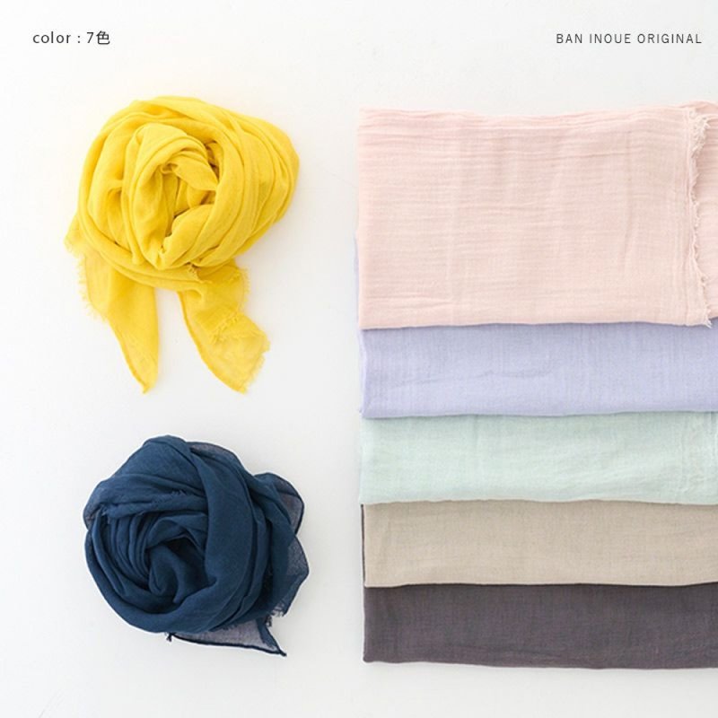 BAN INOUE Large size scarf that feels good 100% cotton Natural - ผ้าพันคอ - ผ้าฝ้าย/ผ้าลินิน สีเหลือง