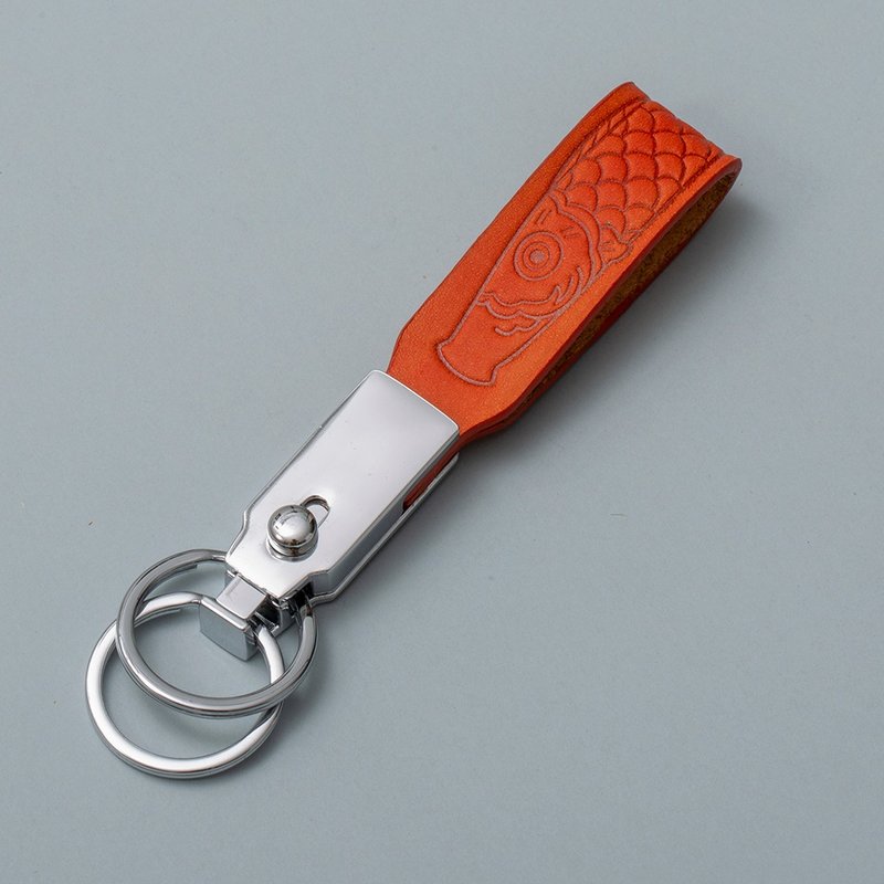 [Gift Box] Carp Streamer Vegetable Tanned Leather Detachable Ring Keychain - Keychains - Genuine Leather Green