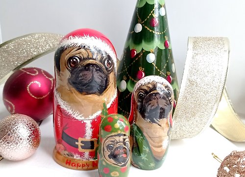 WorkShopMatryona Dog Family Matryoshka, Christmas Gift for Mom, Pug Matryoshka, Dog Lover Gift
