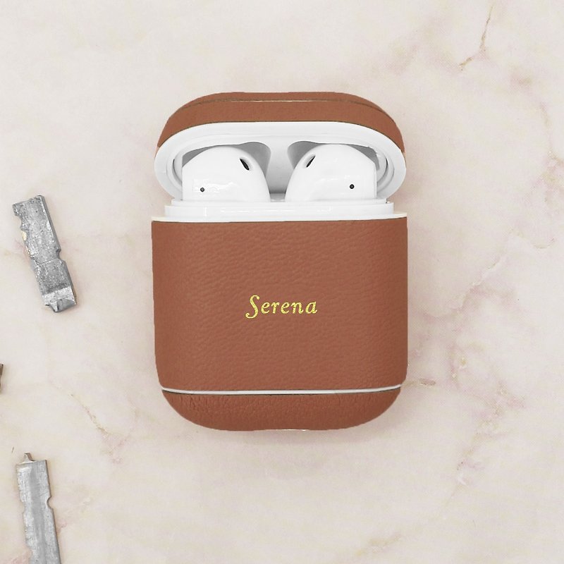 [Seasonal Sale] Genuine Leather Brown Macaron AirPods Storage Holster/AirPod Protective Case - แกดเจ็ต - หนังแท้ สีนำ้ตาล
