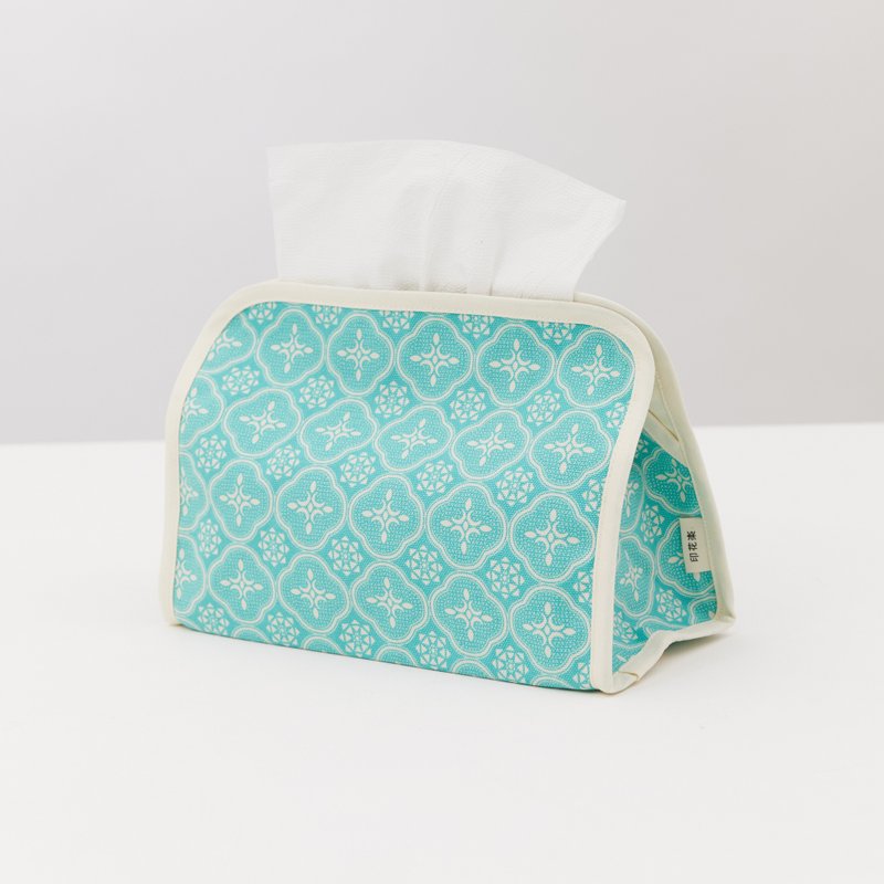 Small house tissue cover (toilet paper cover)/Glass Begonia/Ice Crystal Teal - กล่องทิชชู่ - ผ้าฝ้าย/ผ้าลินิน สีเขียว