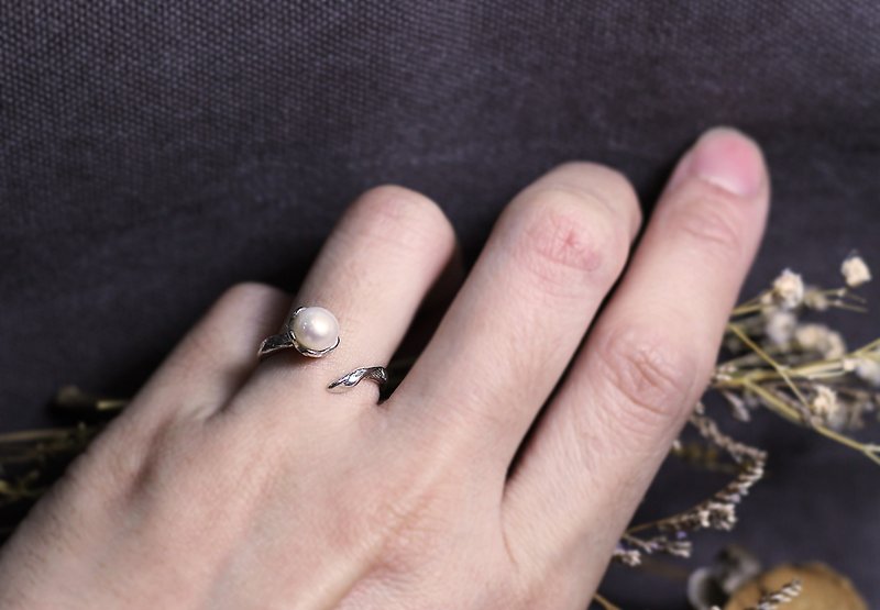天然珍珠開口925銀戒 - 戒指 - 純銀 藍色