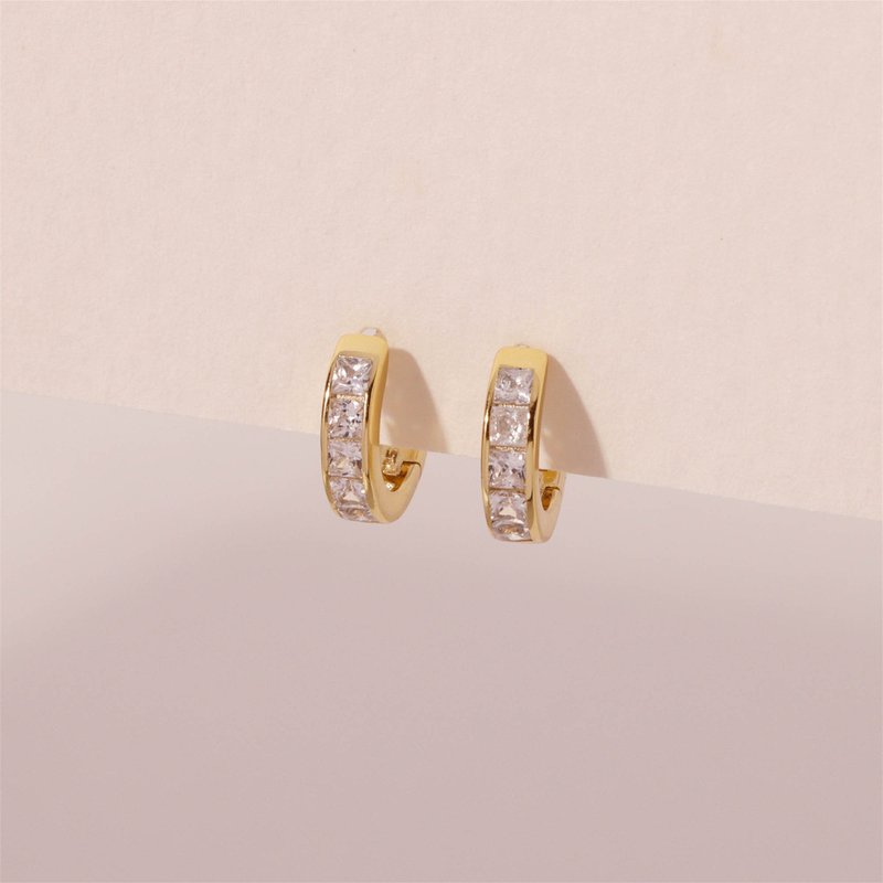 Diamond Earrings Huggie Hoops Gold Earrings Hoops Earrings Silver Earrings - ต่างหู - เงิน สีทอง