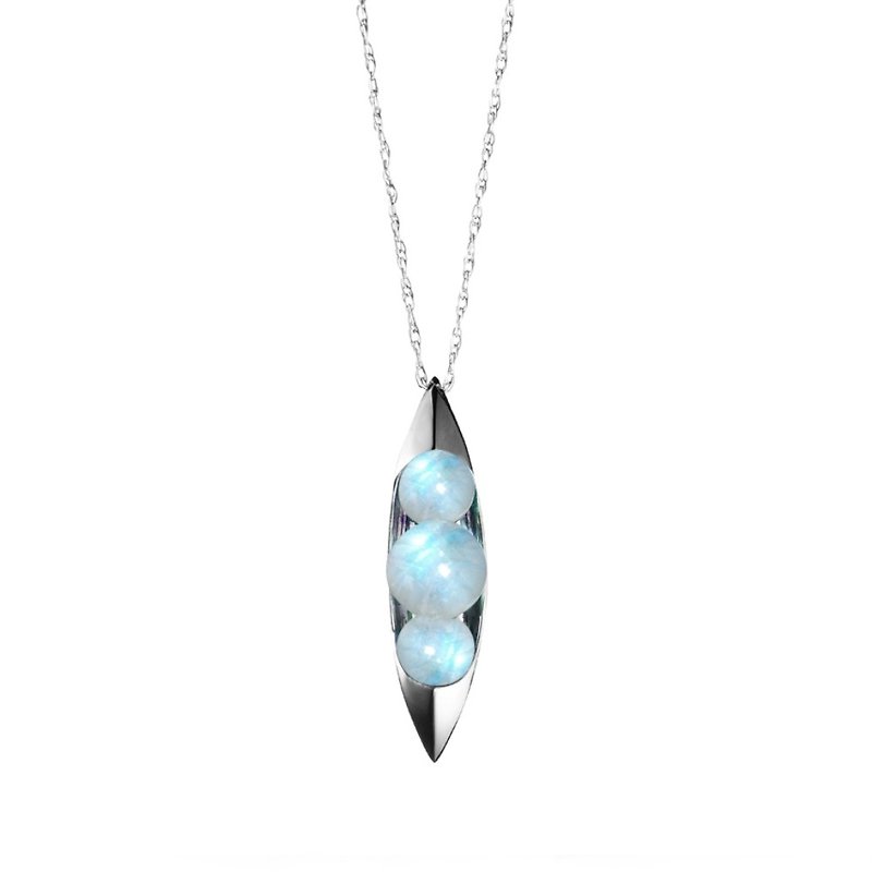 Blue Moonstone Necklace, Pea in a Pod 14k gold Necklace, June Birthstone Pendant - Collar Necklaces - Precious Metals Blue