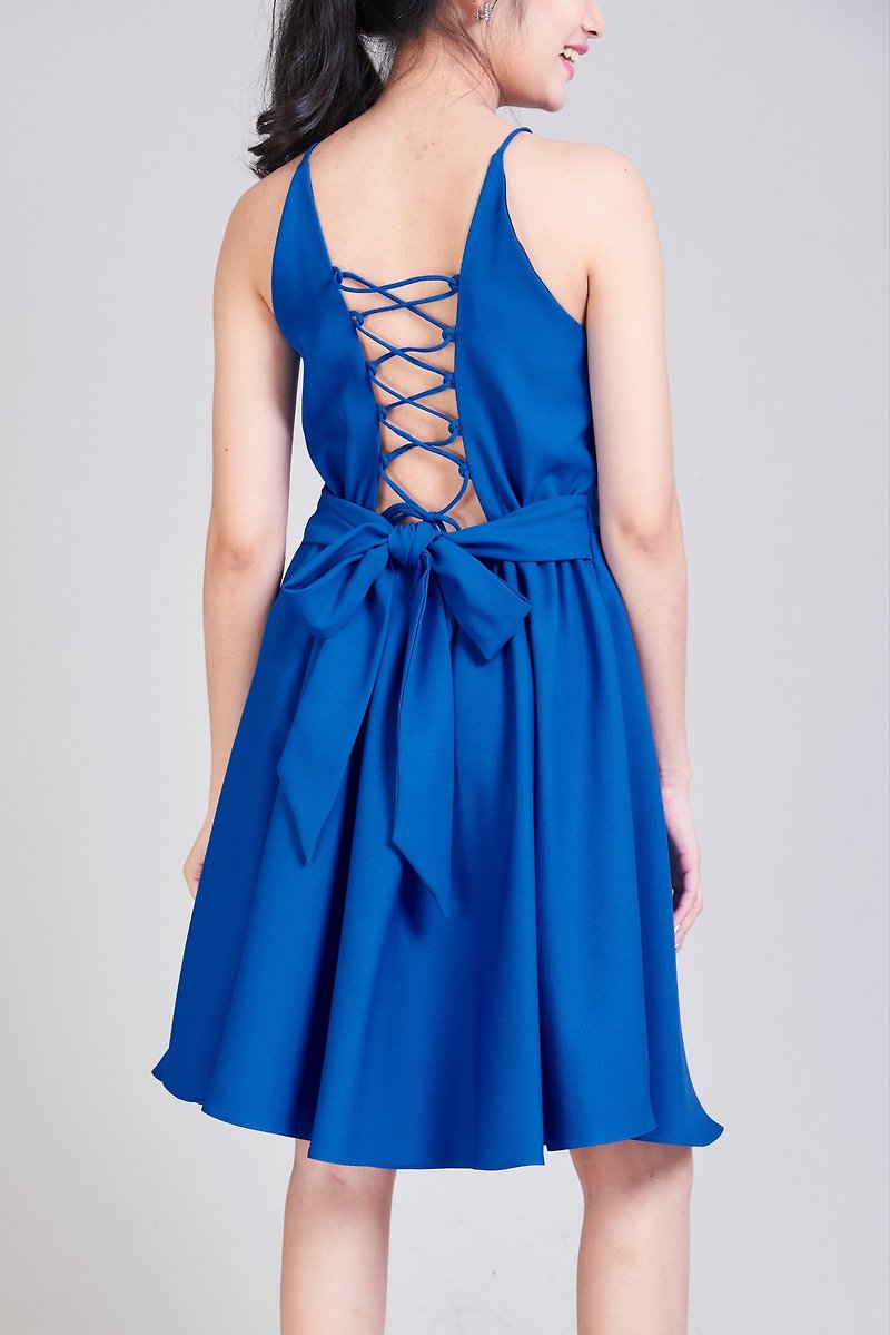 เดรสสีน้ำเงิน เดรสออกงานสีน้ำเงิน ชุดไปงานสีน้ำเงิน  Royal Blue Party Dress - ชุดเดรส - เส้นใยสังเคราะห์ สีน้ำเงิน