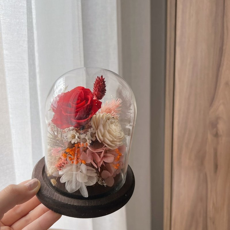 【古典復古紅花盅】深木底座 永生玫瑰花盅 情人節禮物 生日禮物 - 乾燥花/永生花 - 植物．花 