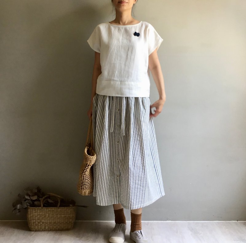 White Day/Off-White Enzyme Wash Linen Short Sleeve Top 100% Linen - Women's Tops - Cotton & Hemp White