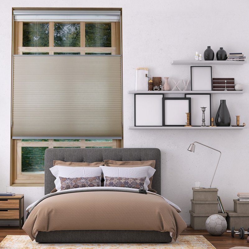 Beige Up and Down Double Loop Bead Chain Semi Blackout Honeycomb Blinds (Fawn) - ม่านและป้ายประตู - เส้นใยสังเคราะห์ 