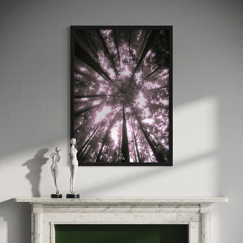Mountain forest hanging painting-purple tree crown - Posters - Wood Black
