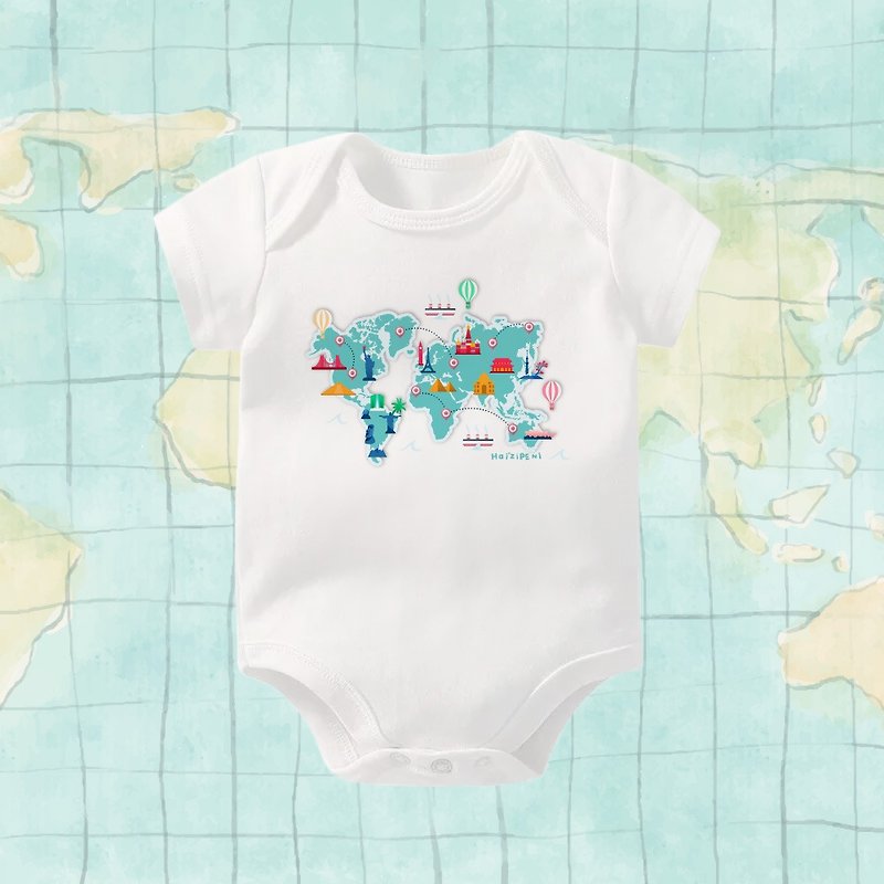 Travel Map Baby bodysuit - ชุดทั้งตัว - ผ้าฝ้าย/ผ้าลินิน ขาว
