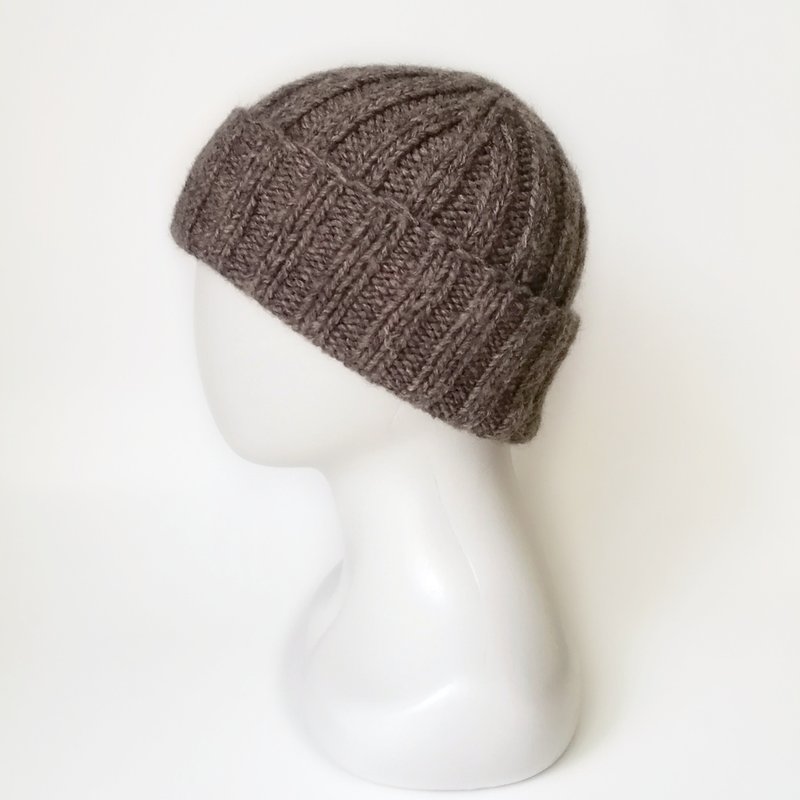 Men's Alpaca Wool Winter Beanie: Hand-Knitted Brown Hat. Warm Men's Knitted Cap. - 帽子 - 羊毛 咖啡色