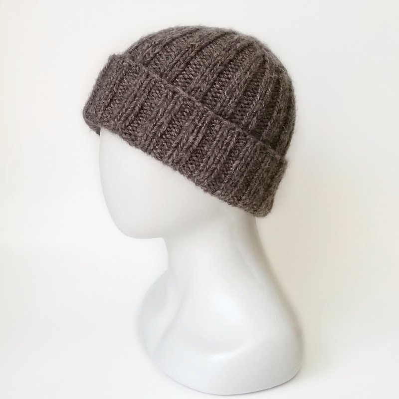 Men's Alpaca Wool Winter Beanie: Hand-Knitted Brown Hat. Warm Men's Knitted Cap. - 帽子 - 羊毛 咖啡色