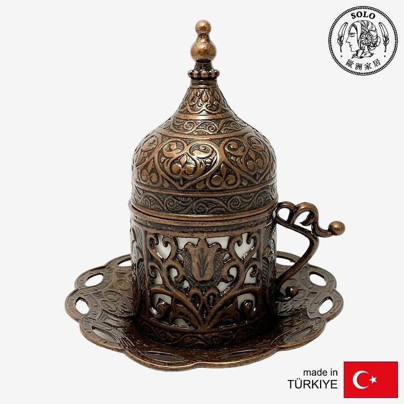 SOLO European Home - Ottoman style covered Turkish coffee cup and tray set 70ml (red Bronze) - แก้วมัค/แก้วกาแฟ - ทองแดงทองเหลือง สีนำ้ตาล