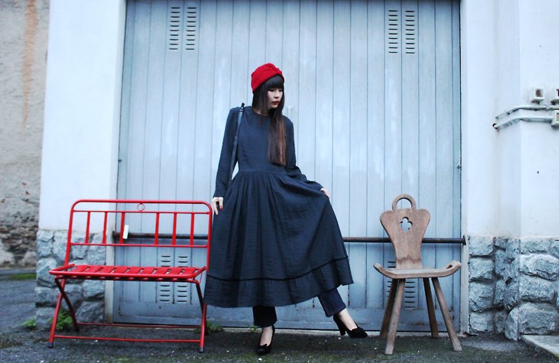 F3088[Vintage洋裝]{法國製裏標}法國品牌Sonia Rykiel之經典黑色洋裝(Made in France) - 連身裙 - 棉．麻 黑色