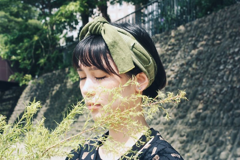 Uji gold ink line - knitted の Variety hair belt (wiping brown) - Hair Accessories - Cotton & Hemp Green