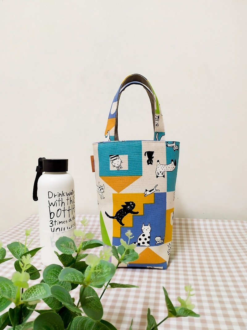 Jiajiajiu series water bottle bag/drink bag/portable canvas bag/graffiti cat style - ถุงใส่กระติกนำ้ - ผ้าฝ้าย/ผ้าลินิน หลากหลายสี