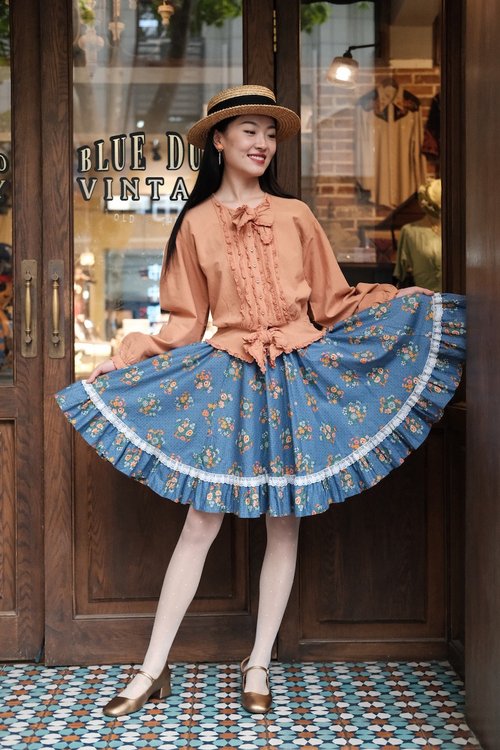 ヴィンテージスカート 1980年代 アメリカ製 花柄レーススカート