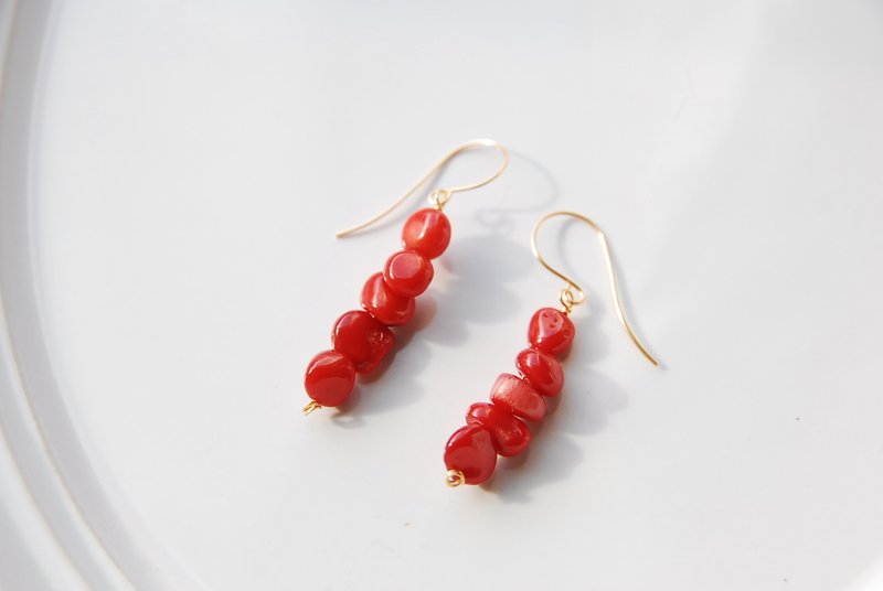 Red coral earrings, 5 pieces, 14kgf - Earrings & Clip-ons - Semi-Precious Stones Red