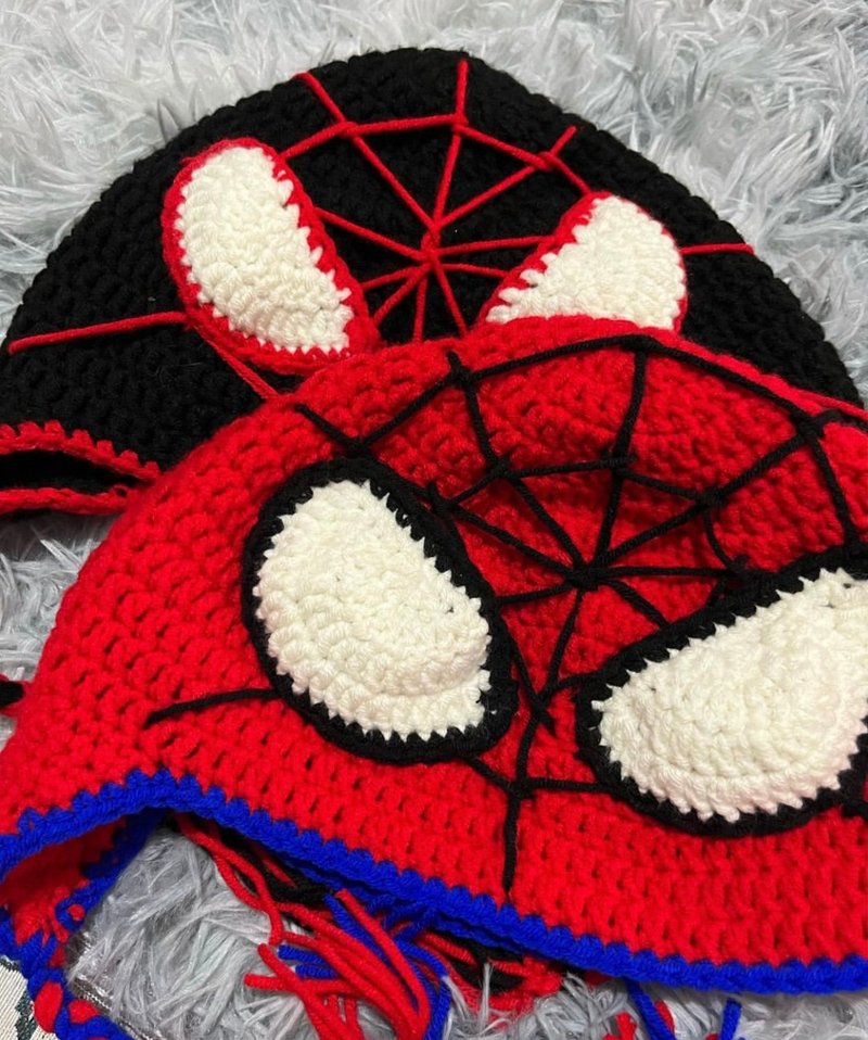 Crochet super hero hat, Handmade crochet spider beanie hat - หมวก - ผ้าฝ้าย/ผ้าลินิน หลากหลายสี