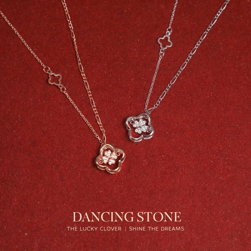 Spring Clover Dancing Stone Necklace (Silver) - สร้อยคอ - เงินแท้ 