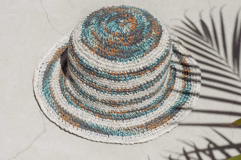 Hand-woven cotton Linen hat knit cap hat sun hat straw hat - Blue Star Highway South flu - Hats & Caps - Cotton & Hemp Blue