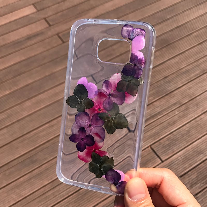 Samsung Galaxy S6 edge ケース 本物のお花使用 スマホケース 青 押し花 021 - スマホケース - 寄せ植え・花 パープル