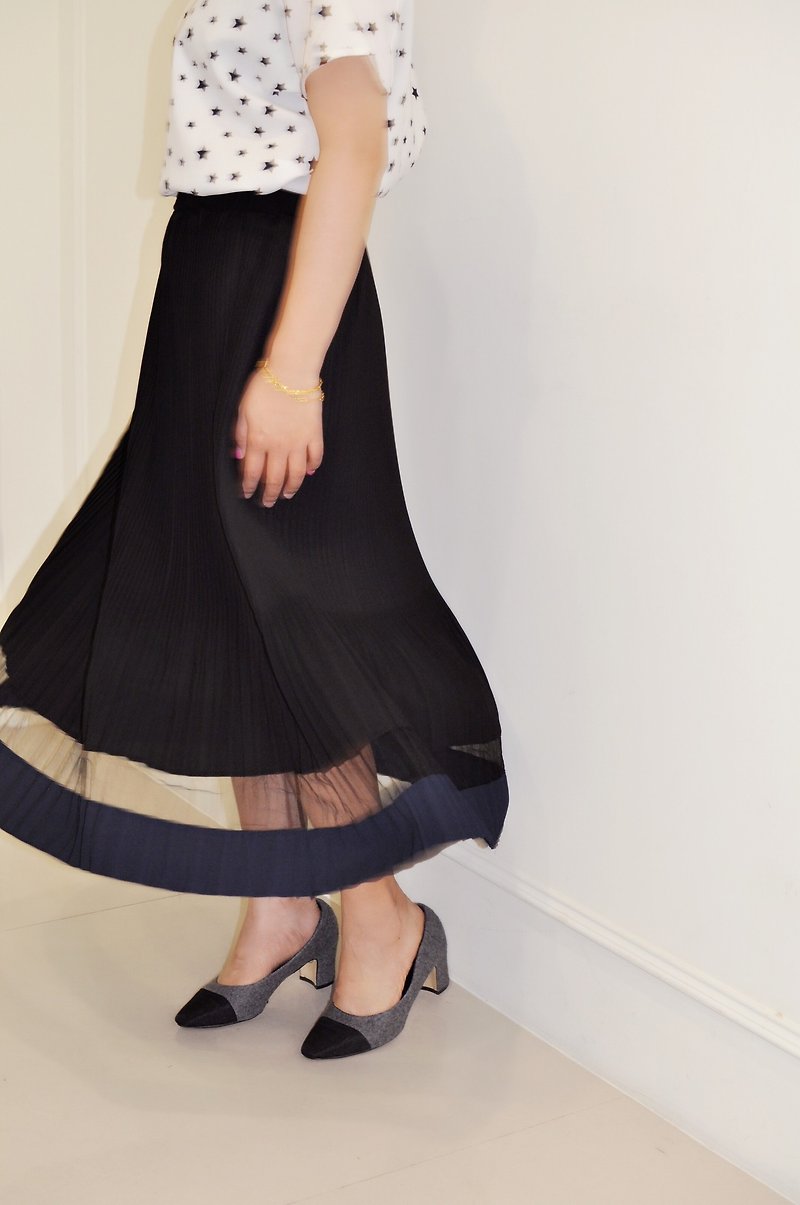 Flat 135 X Taiwan Designer Series Large Round Skirt Mesh Cloth Dress Skirt Pants Skirt Skirt Skirt Black Taste Can also be casual - Skirts - Paper Black
