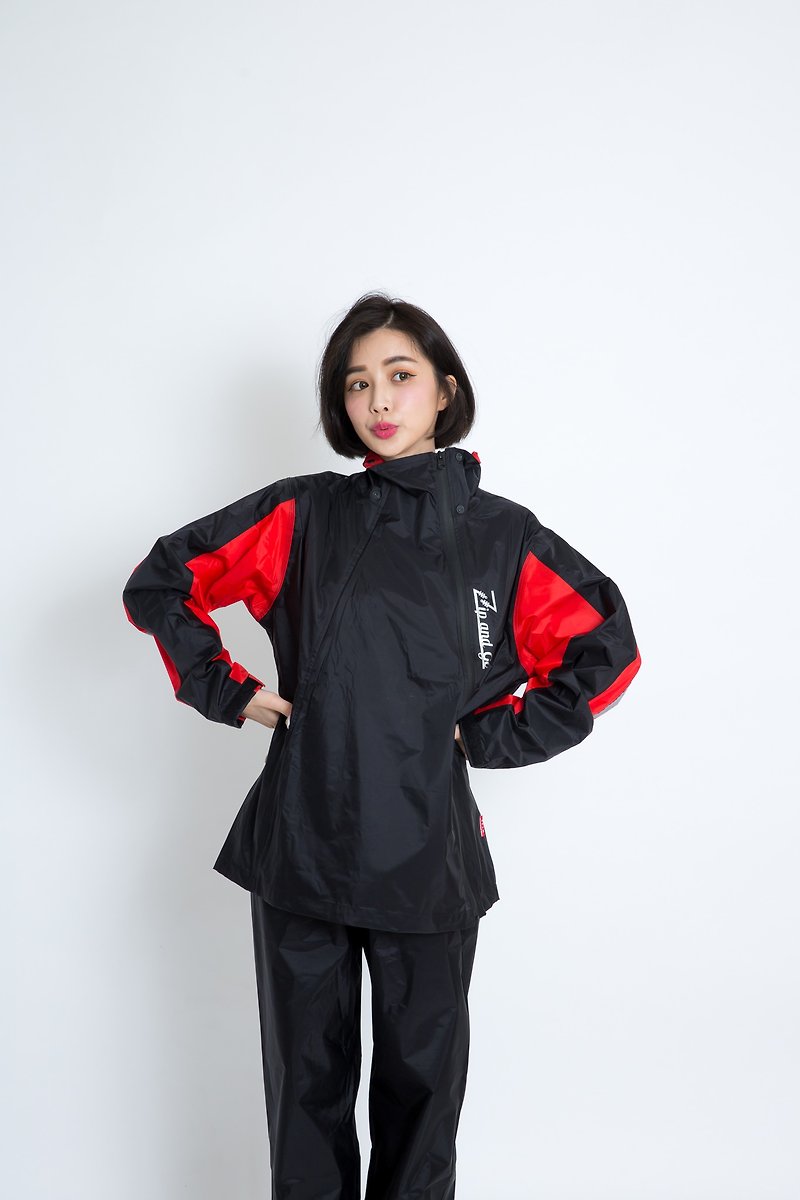 Go to the rain and walk diagonally open double zipper two-piece - red and black - ร่ม - ไนลอน สีดำ