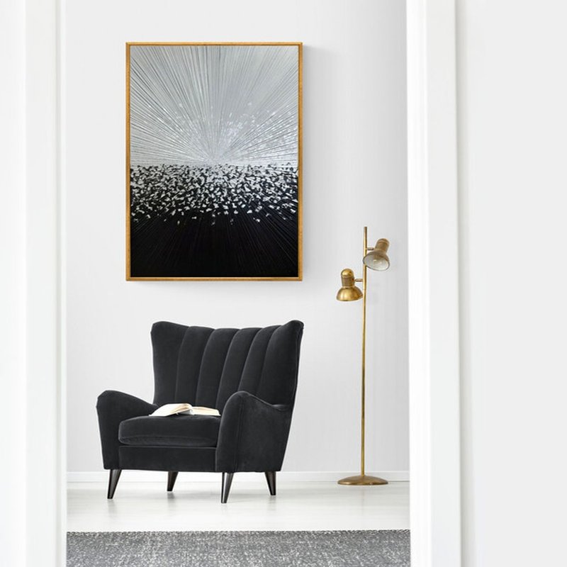 Large Abstract Oil Painting on Canvas Wall Art Picture for Living Room - 壁貼/牆壁裝飾 - 棉．麻 黑色