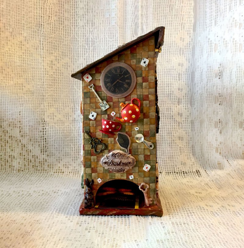 Alice Tea house, Wooden tea box, Alice in wonderland, Tea Party, kitchen decor - 調味罐/醬料罐 - 木頭 紅色