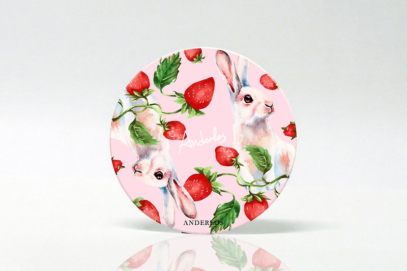 ANDERLOS hand-drawn print coaster with rabbits and strawberries, featurin - ที่รองแก้ว - ดินเผา สึชมพู