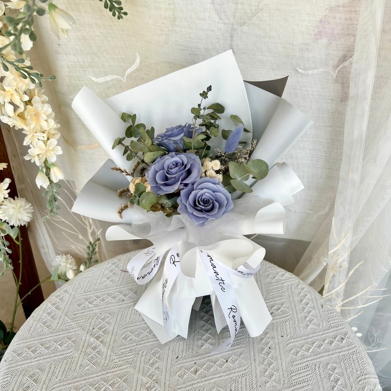 灰藍玫瑰永生花束 情人節花束 - 乾燥花/永生花 - 植物．花 藍色