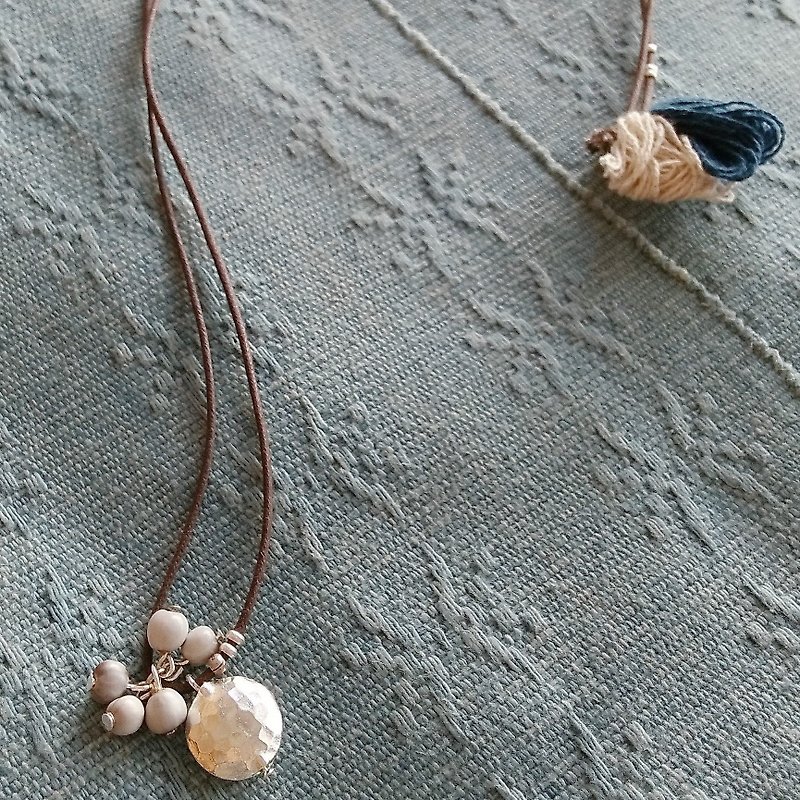 Karen Silver & Indigo White Tassel Necklace / Juzudama job's tears Plant dyeing thread - Necklaces - Silver Silver
