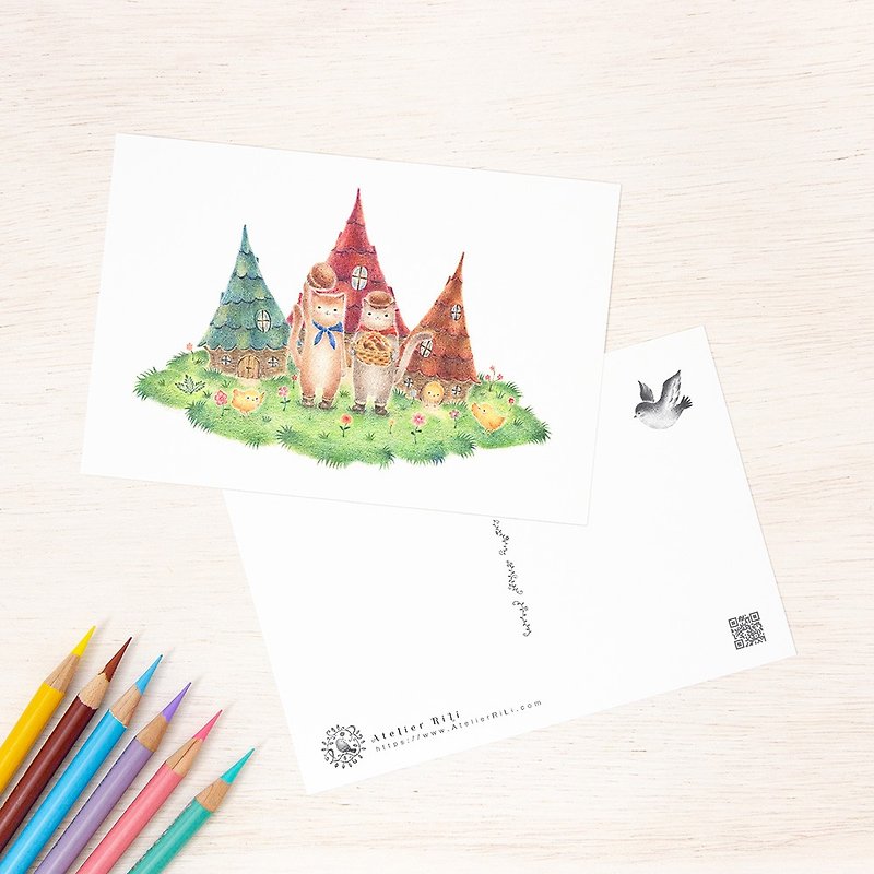 Set of 5 pieces. Like a picture book. Postcard "Dutch and Nino, Village of Chickes" PC-72 - การ์ด/โปสการ์ด - กระดาษ สีแดง