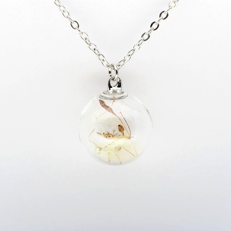 「OMYWAY」Handmade Dried Flower Necklace - Glass Globe Necklace 1.4cm - Chokers - Glass White