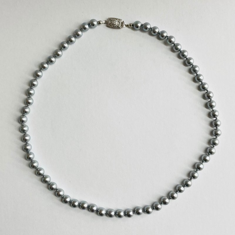 Shell polished pearl all knot medium necklace/approx. 7mm approx. 50cm/polished gray/made in Japan - สร้อยคอ - เปลือกหอย สีเทา