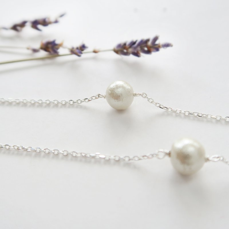 925 Silver Japanese Cotton Pearls Small Pendant Bracelet - limited 2 models - สร้อยข้อมือ - โลหะ ขาว