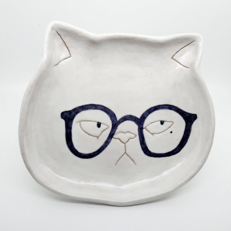 猫の態度ので、どのような学者浅い皿が[あり] - 小皿 - 陶器 ホワイト