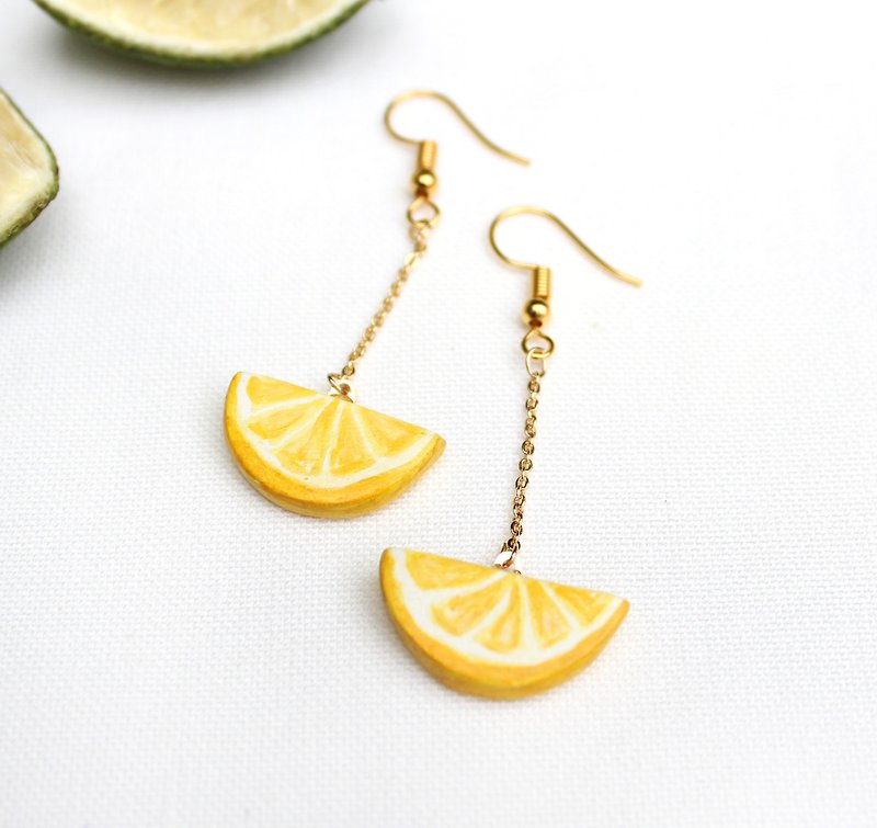 Handmade lemon earrings - Earrings & Clip-ons - Clay Yellow