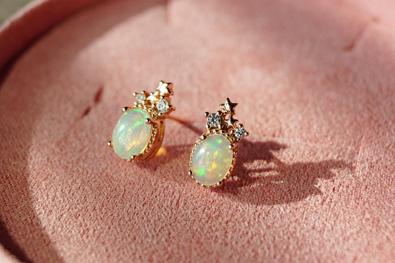 Natural Opal Stud Earrings Sterling Silver 925 with Rosegold Plated. - 耳環/耳夾 - 純銀 多色