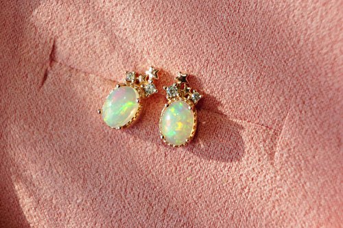 オパール　イヤリング 本物のオパールのイヤリング、925 スターリングシルバー、ピンク