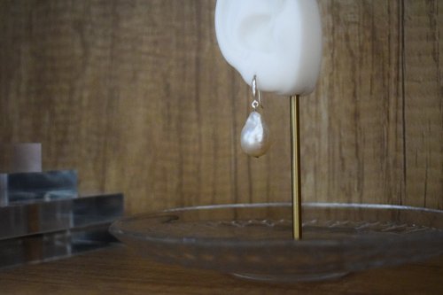 White Studio 天然珍珠飾物 【復古美人】大顆天然水滴巴洛克珍珠 純銀耳圈/耳勾 銀/金/玫瑰